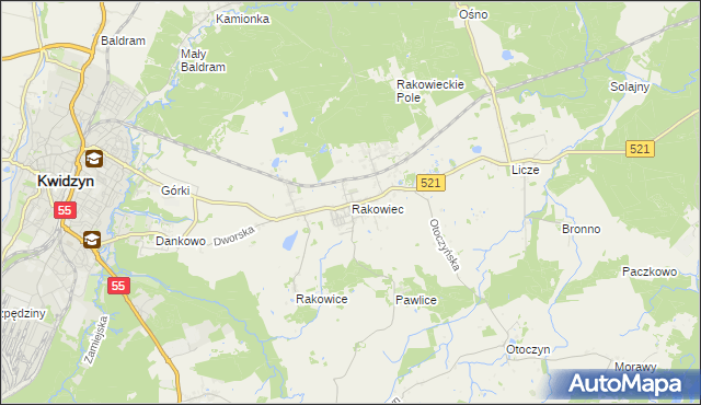 mapa Rakowiec gmina Kwidzyn, Rakowiec gmina Kwidzyn na mapie Targeo