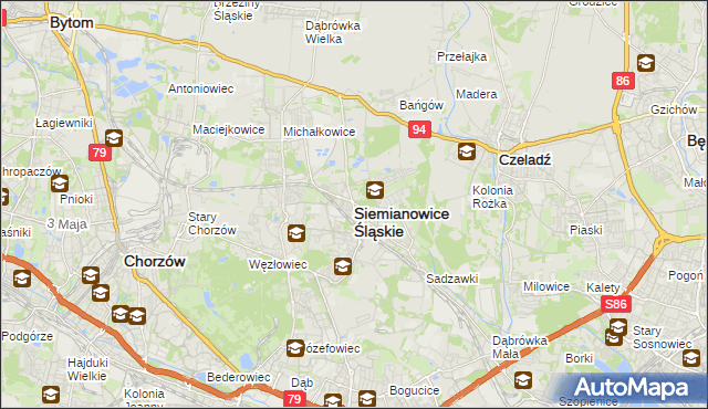 mapa Siemianowice Śląskie, Siemianowice Śląskie na mapie Targeo