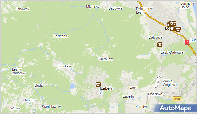mapa Sieraków gmina Izabelin, Sieraków gmina Izabelin na mapie Targeo