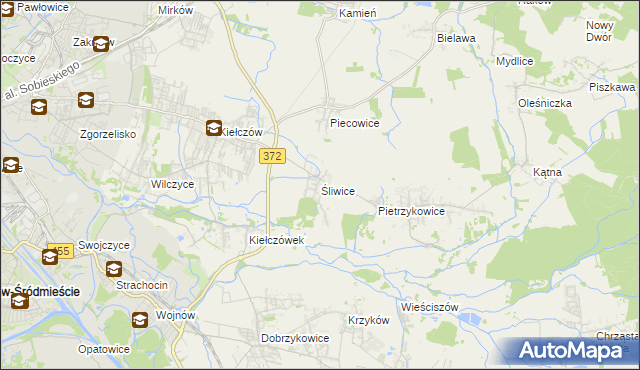 mapa Śliwice gmina Długołęka, Śliwice gmina Długołęka na mapie Targeo