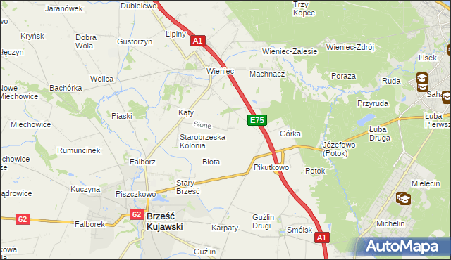 mapa Słone gmina Brześć Kujawski, Słone gmina Brześć Kujawski na mapie Targeo