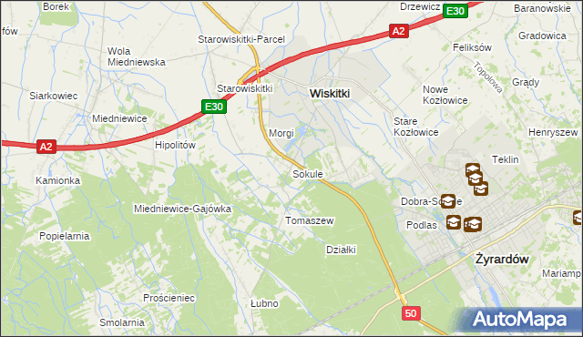 mapa Sokule gmina Wiskitki, Sokule gmina Wiskitki na mapie Targeo