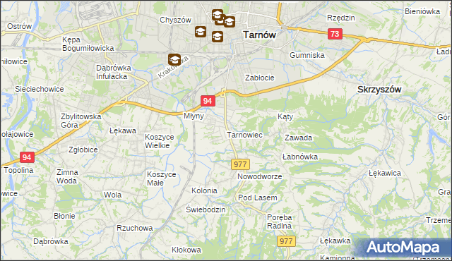 mapa Tarnowiec gmina Tarnów, Tarnowiec gmina Tarnów na mapie Targeo