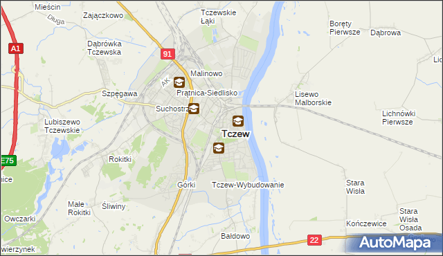 mapa Tczew, Tczew na mapie Targeo
