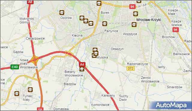 mapa Wysoka gmina Kobierzyce, Wysoka gmina Kobierzyce na mapie Targeo