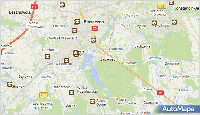 mapa Żabieniec gmina Piaseczno, Żabieniec gmina Piaseczno na mapie Targeo