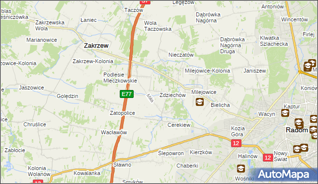 mapa Zdziechów gmina Zakrzew, Zdziechów gmina Zakrzew na mapie Targeo