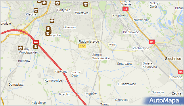 mapa Żerniki Wrocławskie, Żerniki Wrocławskie na mapie Targeo