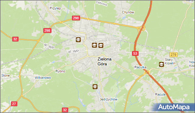 mapa Zielona Góra, Zielona Góra na mapie Targeo