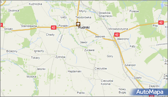 mapa Żurawie gmina Rudniki, Żurawie gmina Rudniki na mapie Targeo