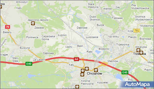 mapa Balin gmina Chrzanów, Balin gmina Chrzanów na mapie Targeo