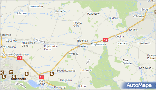 mapa Biadacz gmina Kluczbork, Biadacz gmina Kluczbork na mapie Targeo