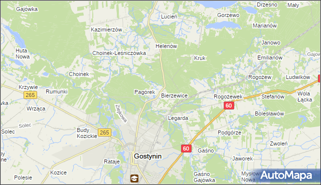 mapa Bierzewice, Bierzewice na mapie Targeo