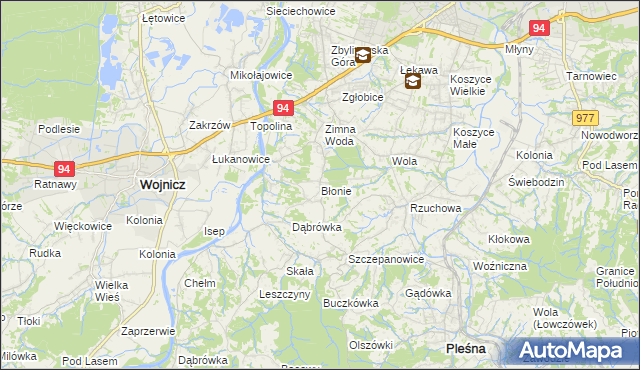 mapa Błonie gmina Tarnów, Błonie gmina Tarnów na mapie Targeo