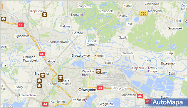 mapa Bobrek gmina Chełmek, Bobrek gmina Chełmek na mapie Targeo
