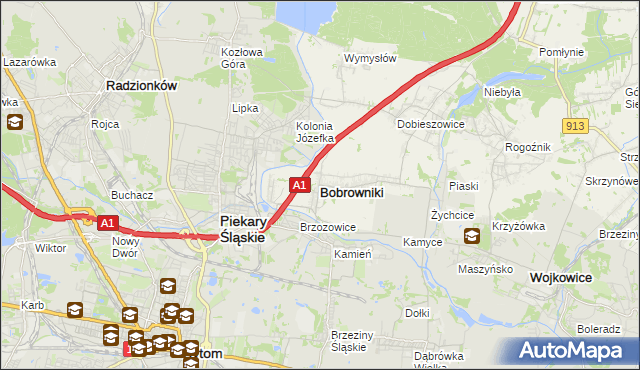 mapa Bobrowniki powiat będziński, Bobrowniki powiat będziński na mapie Targeo