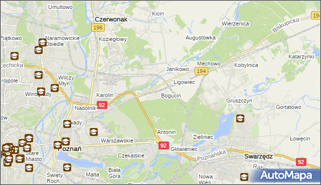 mapa Bogucin gmina Swarzędz, Bogucin gmina Swarzędz na mapie Targeo