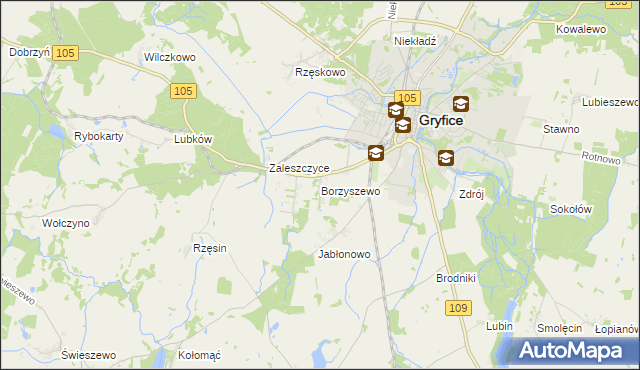 mapa Borzyszewo gmina Gryfice, Borzyszewo gmina Gryfice na mapie Targeo