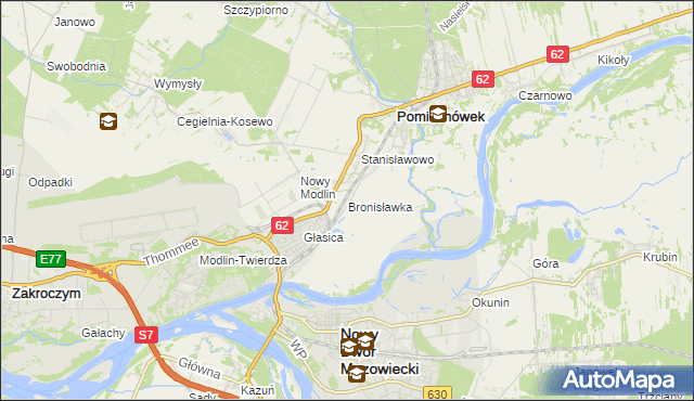 mapa Bronisławka gmina Pomiechówek, Bronisławka gmina Pomiechówek na mapie Targeo