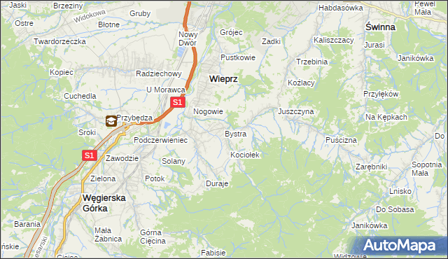 mapa Bystra gmina Radziechowy-Wieprz, Bystra gmina Radziechowy-Wieprz na mapie Targeo
