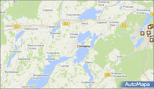 mapa Chmielno powiat kartuski, Chmielno powiat kartuski na mapie Targeo