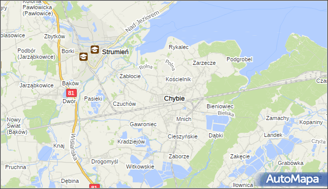 mapa Chybie, Chybie na mapie Targeo