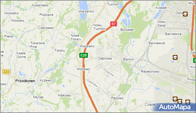 mapa Dąbrowa gmina Żukowo, Dąbrowa gmina Żukowo na mapie Targeo