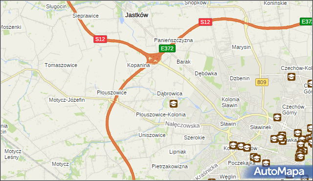mapa Dąbrowica gmina Jastków, Dąbrowica gmina Jastków na mapie Targeo