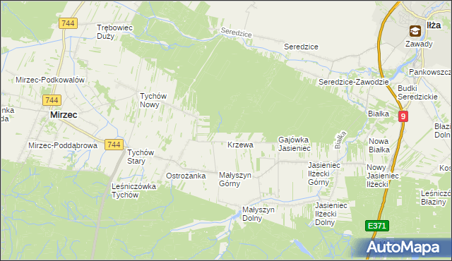 mapa Gajówka Krzewa, Gajówka Krzewa na mapie Targeo