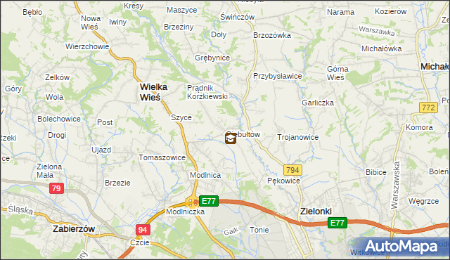 mapa Giebułtów gmina Wielka Wieś, Giebułtów gmina Wielka Wieś na mapie Targeo