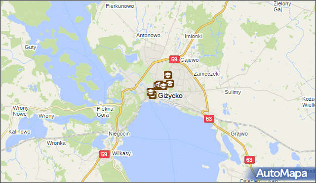 mapa Giżycko, Giżycko na mapie Targeo