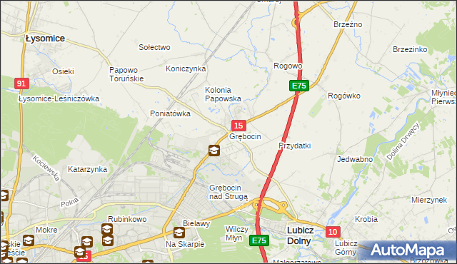 mapa Grębocin gmina Lubicz, Grębocin gmina Lubicz na mapie Targeo