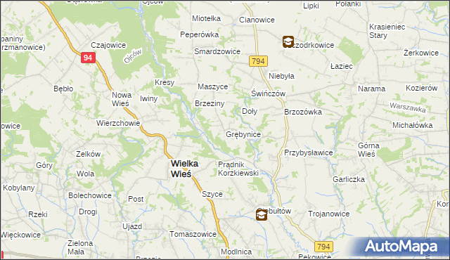 mapa Grębynice, Grębynice na mapie Targeo
