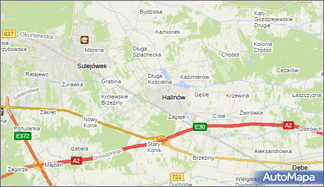 mapa Halinów powiat miński, Halinów powiat miński na mapie Targeo