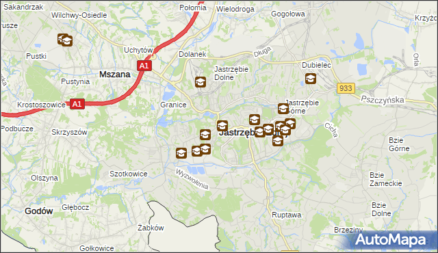 mapa Jastrzębie-Zdrój, Jastrzębie-Zdrój na mapie Targeo