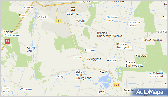 mapa Józefów gmina Radzyń Podlaski, Józefów gmina Radzyń Podlaski na mapie Targeo