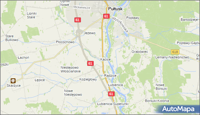 mapa Kacice gmina Pułtusk, Kacice gmina Pułtusk na mapie Targeo