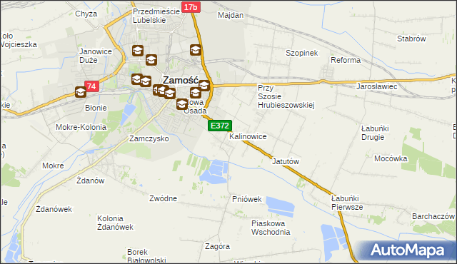 mapa Kalinowice gmina Zamość, Kalinowice gmina Zamość na mapie Targeo
