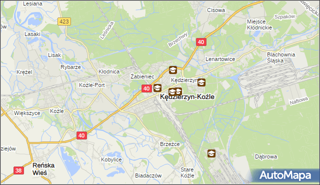 mapa Kędzierzyna-Koźle, Kędzierzyn-Koźle na mapie Targeo