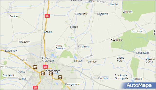 mapa Kobierno gmina Krotoszyn, Kobierno gmina Krotoszyn na mapie Targeo
