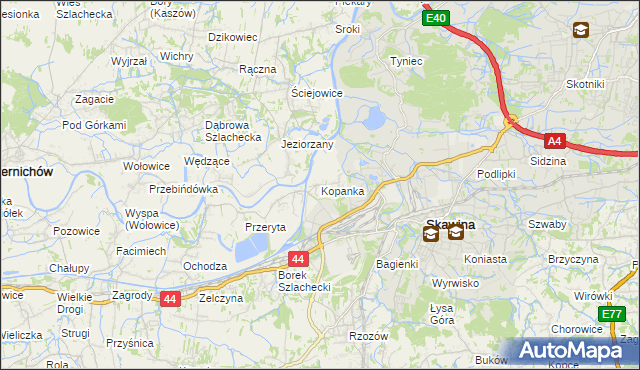 mapa Kopanka gmina Skawina, Kopanka gmina Skawina na mapie Targeo