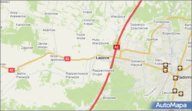 mapa Ładzice, Ładzice na mapie Targeo