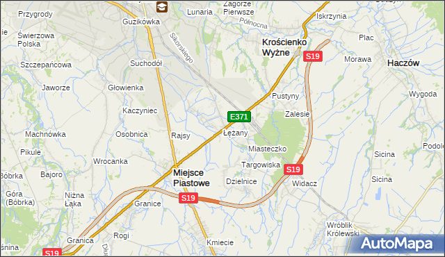 mapa Łężany gmina Miejsce Piastowe, Łężany gmina Miejsce Piastowe na mapie Targeo