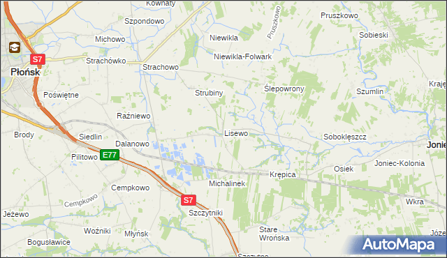 mapa Lisewo gmina Płońsk, Lisewo gmina Płońsk na mapie Targeo