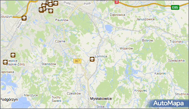 mapa Łomnica gmina Mysłakowice, Łomnica gmina Mysłakowice na mapie Targeo