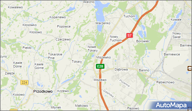 mapa Miszewko gmina Żukowo, Miszewko gmina Żukowo na mapie Targeo