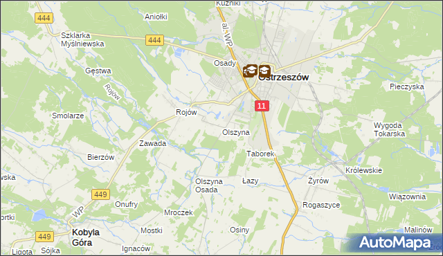 mapa Olszyna gmina Ostrzeszów, Olszyna gmina Ostrzeszów na mapie Targeo