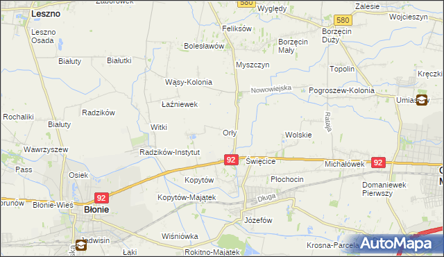 mapa Orły gmina Ożarów Mazowiecki, Orły gmina Ożarów Mazowiecki na mapie Targeo