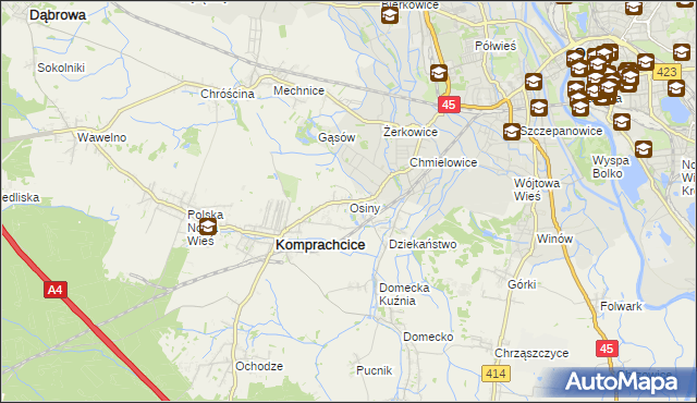mapa Osiny gmina Komprachcice, Osiny gmina Komprachcice na mapie Targeo