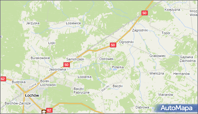 mapa Ostrówek gmina Łochów, Ostrówek gmina Łochów na mapie Targeo